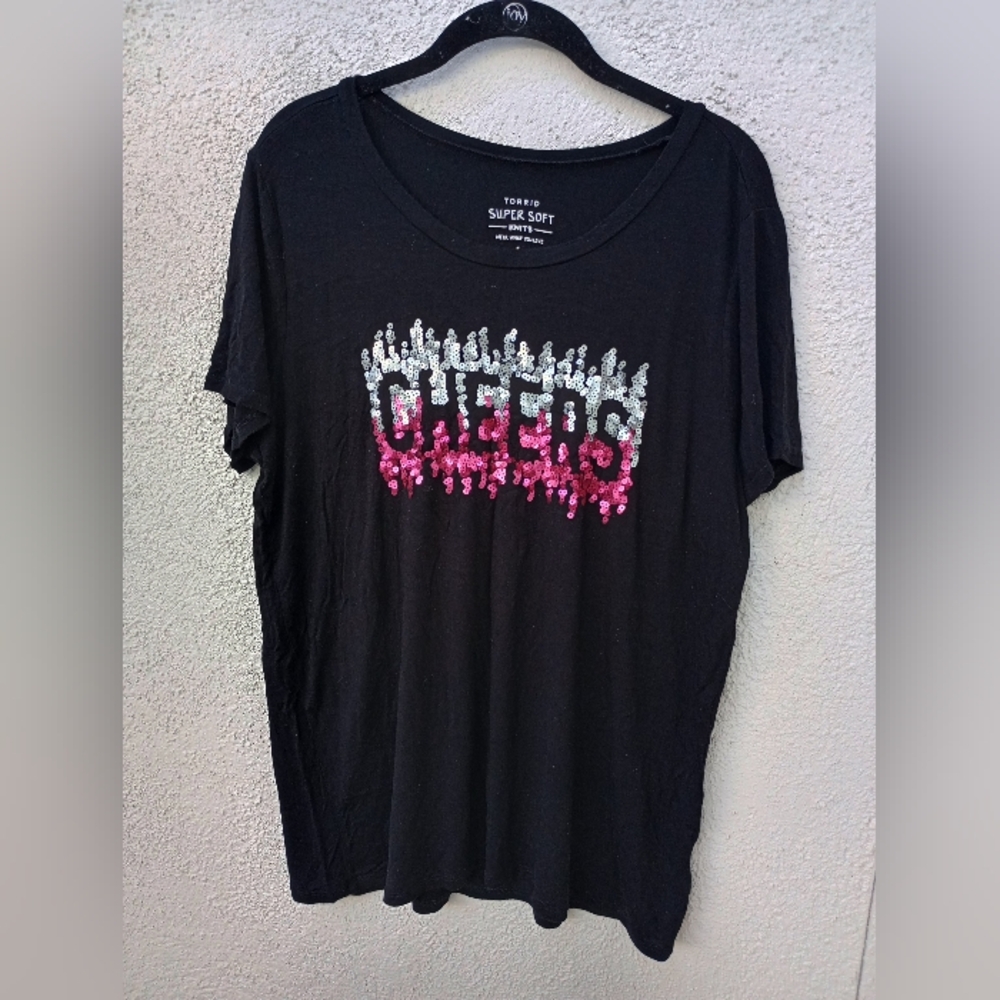 Torrid Cheers T-shirt Sequins Casual Party Vacation Lounging Travel Retro 90's